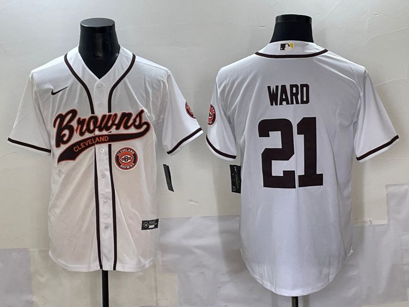 Men 2025 Cleveland Browns 21 Ward White Joint Name Nike Limited NFL Jersey style 6